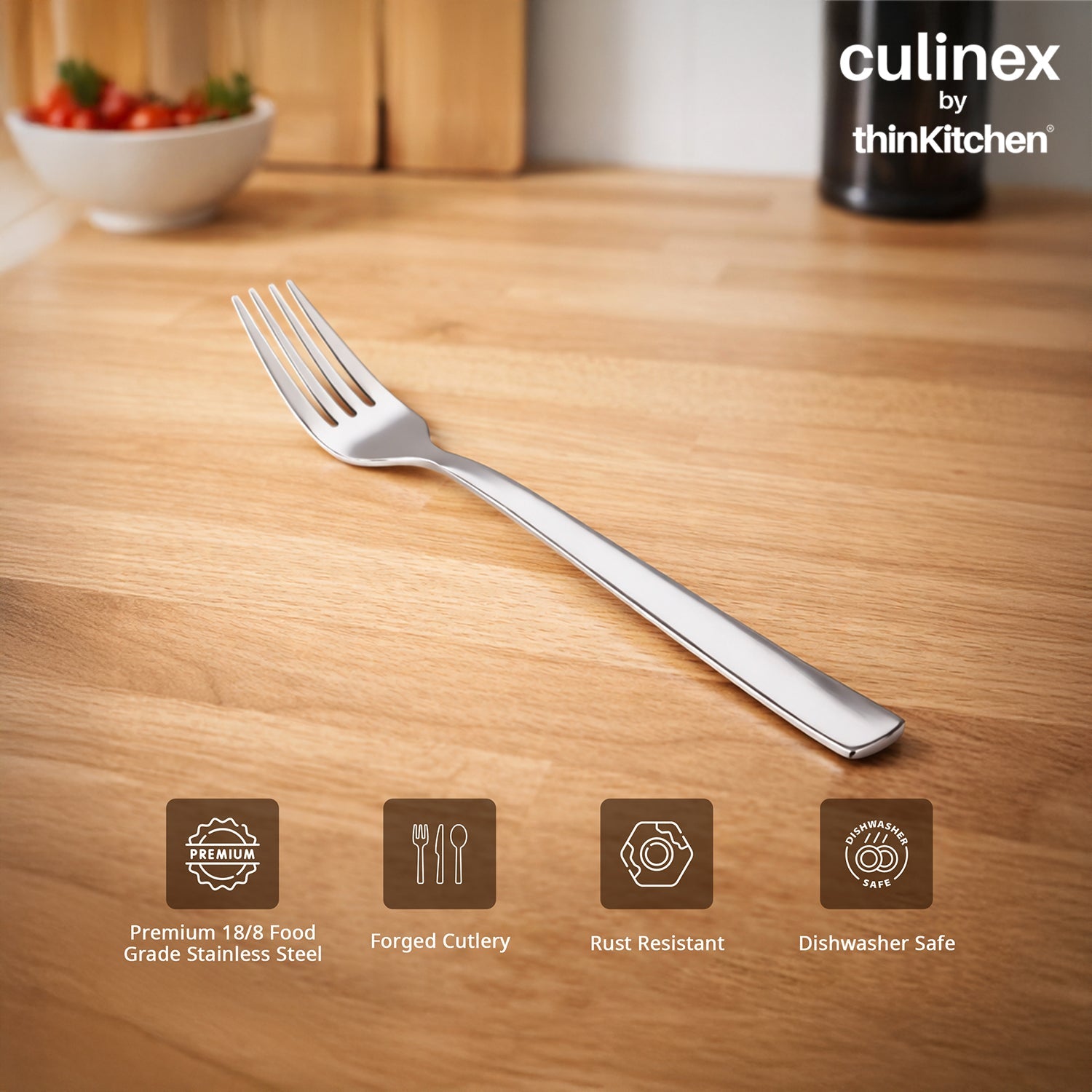 Culinex Premium Stainless Steel 8" Long Dinner Fork Set of 12 for Dining Table, Kitchen | Heavy, Rustproof Silver Flatware By thinKitchen (Essen) - 4