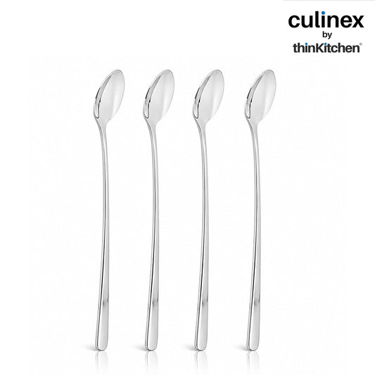 Culinex 18/8 Premium Stainless Steel 8.7" Long Handle Ice Tea Spoon Set of 4 - Extra Long Mixing & Stirring Spoons for Ice Cream, Cocktails, Tall Glass | Rust Resistant, Dishwasher Safe Cutlery