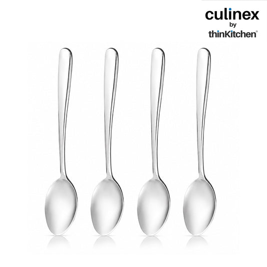 Culinex 18/8 Premium Stainless Steel 8.2" Serving Spoon Set of 4, Dora| All Purpose Kitchen Serving Spoon, Silver Rustproof Dishwasher Safe Serveware, Tableware By thinKitchen