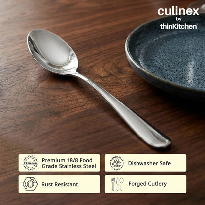 Culinex 18/8 Premium Stainless Steel 8.2" Serving Spoon Set of 4, Dora| All Purpose Kitchen Serving Spoon, Silver Rustproof Dishwasher Safe Serveware, Tableware By thinKitchen