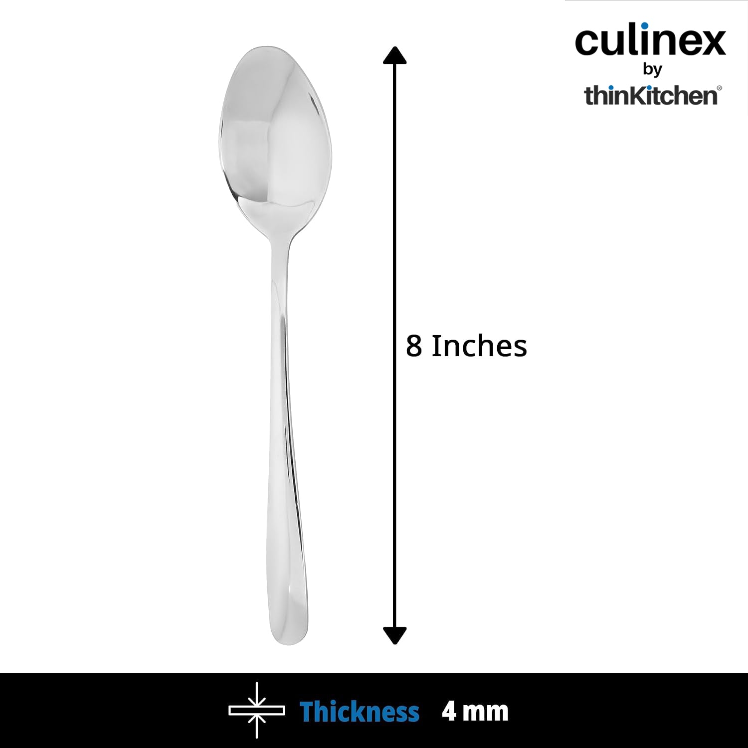Culinex 18/8 Premium Stainless Steel 8.2" Serving Spoon Set of 4, Dora| All Purpose Kitchen Serving Spoon, Silver Rustproof Dishwasher Safe Serveware, Tableware By thinKitchen - 4