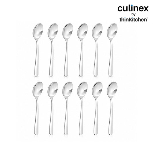 Culinex Premium Stainless Steel 5.5" Tea & Coffee Small Spoon Set of 12 | Silver Rustproof Food Grade Flatware Cutlery By thinKitchen (Essen)