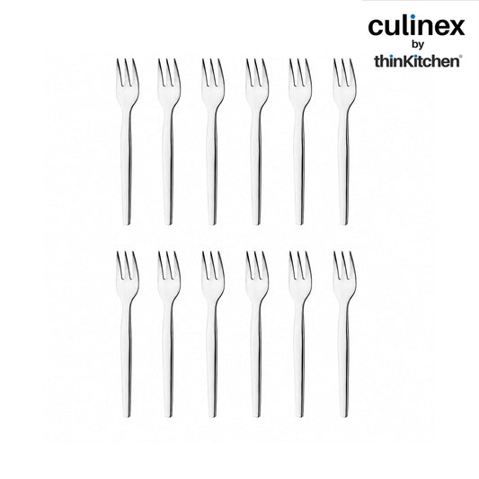 Culinex Premium Stainless Steel 5.7" Small Fruit Fork, Set of 12 | Ideal for Cake, Fruits, Fruits, Desserts | Silver Rustproof Flatware, Tableware By thinKitchen (Queen)