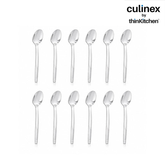Culinex Premium 7.9" Stainless Steel Dinner Spoon Set of 12 for Dining Table, Kitchen | Heavy, Rustproof Dishwasher Safe Silver Flatware by thinKitchen (Queen Series)