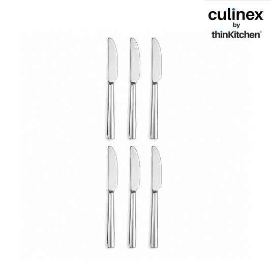 Culinex Premium Stainless Steel 8.5" Knife Set of 6 for Dining Table, Kitchen | Rustproof Dinner Knives, Silver Flatware by thinKitchen (Peru)