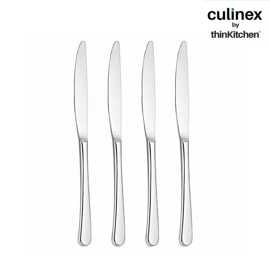 Culinex Premium Stainless Steel 8.5" Dinner Knife Set of 4 for Dining, Home & Kitchen | Rustproof Table Butter Knives, Silver Flatware by thinKitchen (Dora)