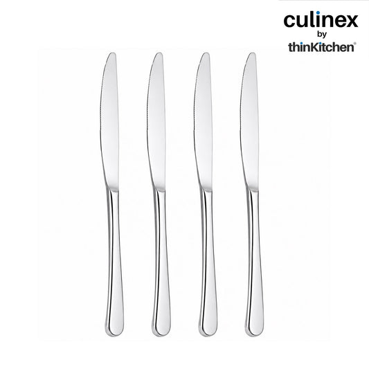 Culinex Premium Stainless Steel 8.5" Dinner Knife Set of 6 for Dining, Home & Kitchen | Rustproof Table Butter Knives, Silver Flatware by thinKitchen (Dora)