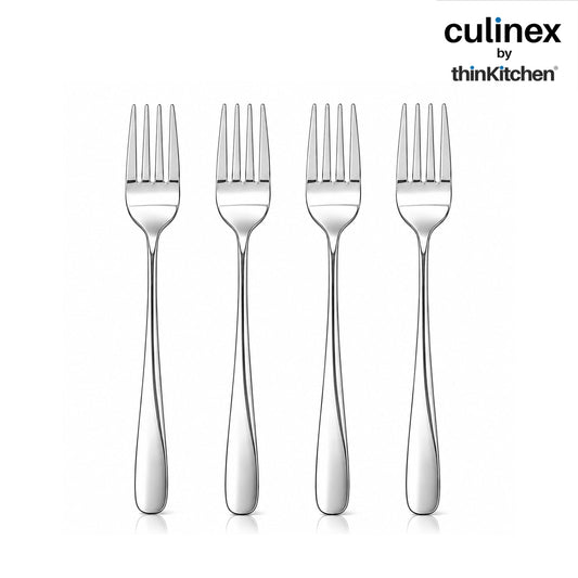 Culinex 18/8 Premium Stainless Steel 8.3" Table Fork Set of 4 for Dining Table, Home, Kitchen| Heavy, Rustproof Dinner Forks, Silver Flatware By thinKitchen (Dora)