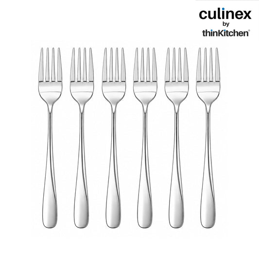 Culinex 18/8 Premium Stainless Steel 8.3" Table Fork Set of 6 for Dining Table, Home, Kitchen| Heavy, Rustproof Dinner Forks, Silver Flatware By thinKitchen (Dora)