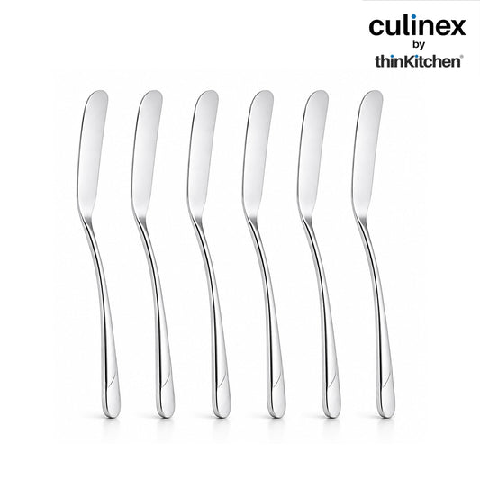 Culinex 18/8 Premium Stainless Steel 2.5" Butter Knife Set of 6 for Kitchen, Butter Jam Spreader | Silver Rustproof Flatware Tableware By thinKitchen