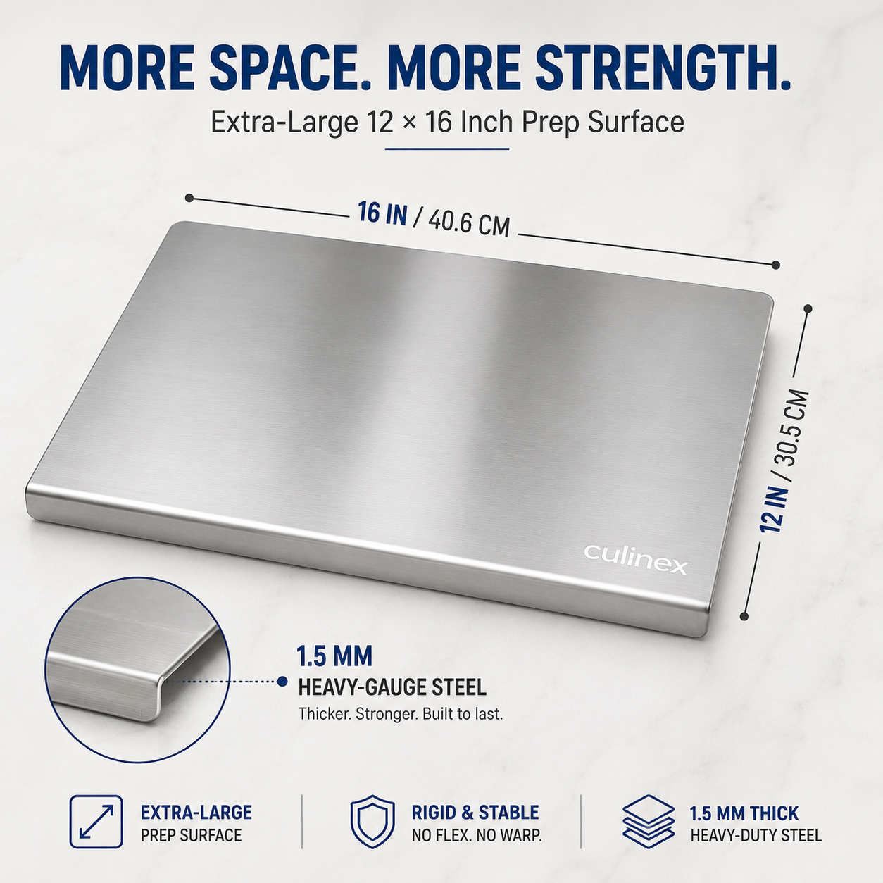 Premium Stainless Steel Counter Top Chopping Board 1.5 mm Thick – 12 x 16 Inches |  Heavy Duty Food-Grade Metal Kitchen Cutting Board