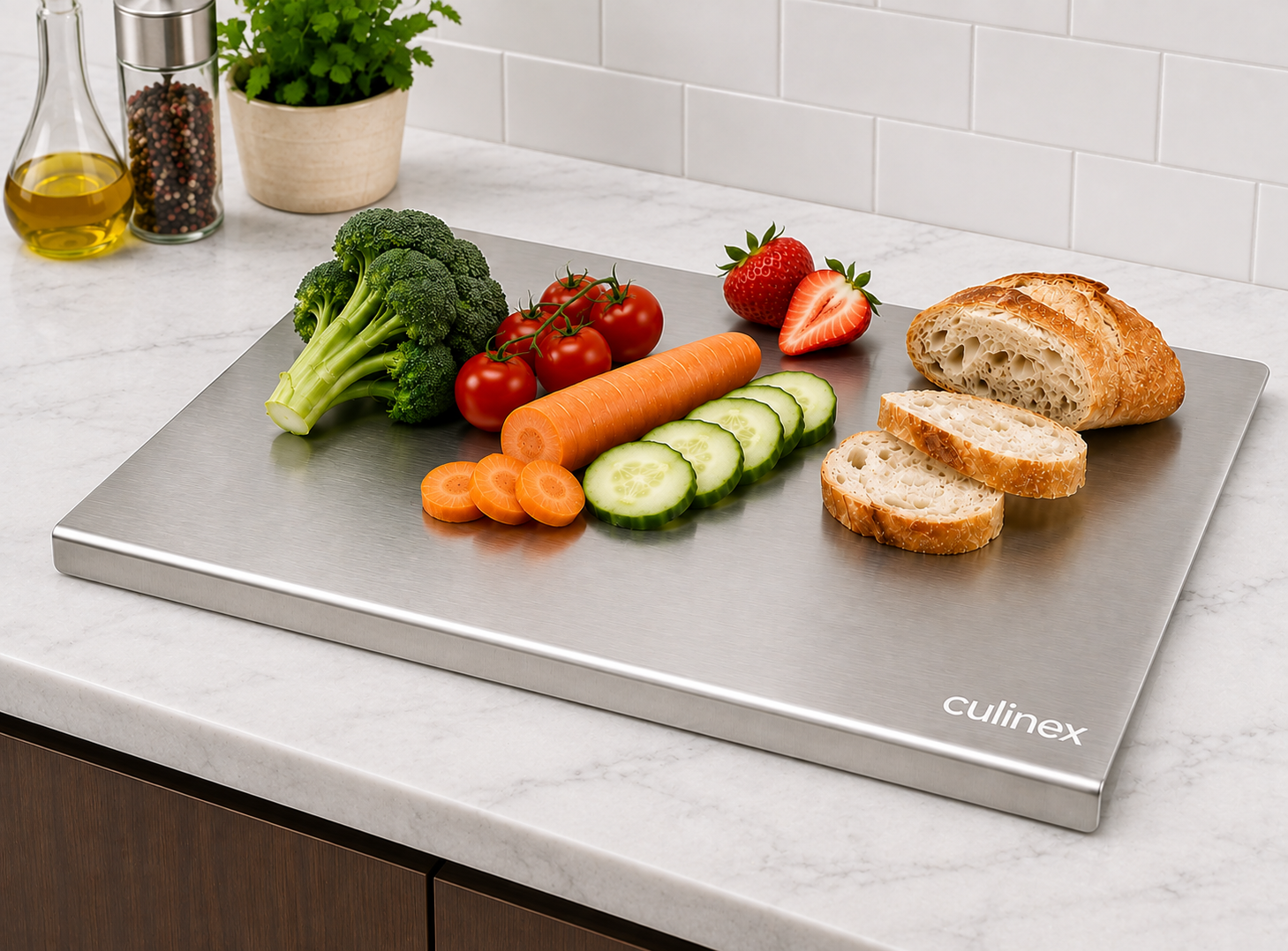 Premium Stainless Steel Counter Top Chopping Board 1.5 mm Thick – 12 x 16 Inches |  Heavy Duty Food-Grade Metal Kitchen Cutting Board - 1