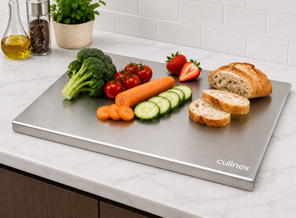 Premium Stainless Steel Counter Top Chopping Board 1.5 mm Thick – 12 x 16 Inches |  Heavy Duty Food-Grade Metal Kitchen Cutting Board