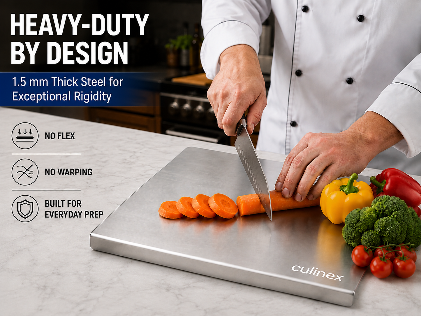 Premium Stainless Steel Counter Top Chopping Board 1.5 mm Thick – 12 x 16 Inches |  Heavy Duty Food-Grade Metal Kitchen Cutting Board