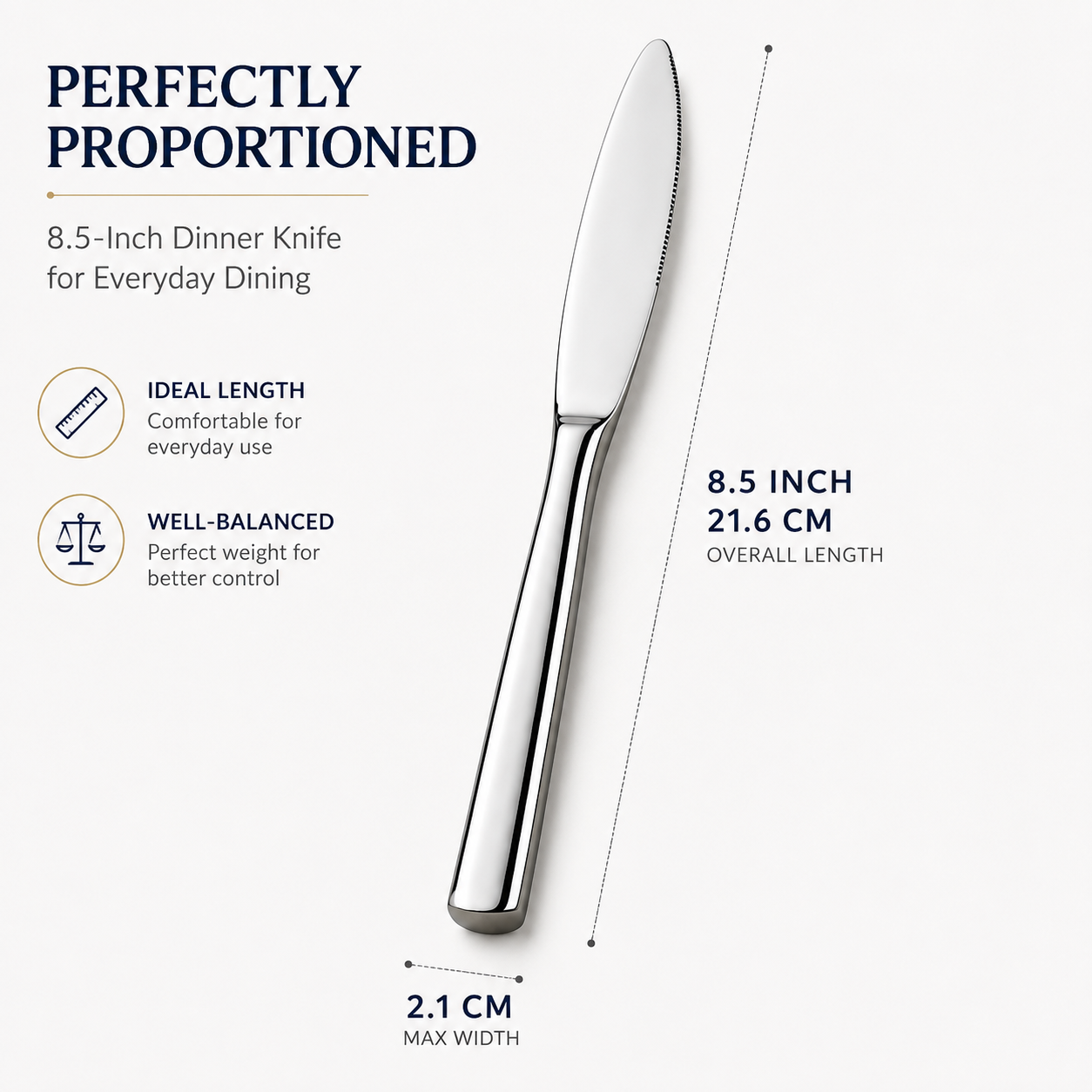 Culinex Stainless Steel 8.5" Premium Knife Set of 2 for Dining Table, Kitchen | Rustproof Dinner Knives, Silver Flatware by thinKitchen (Essen) - 3