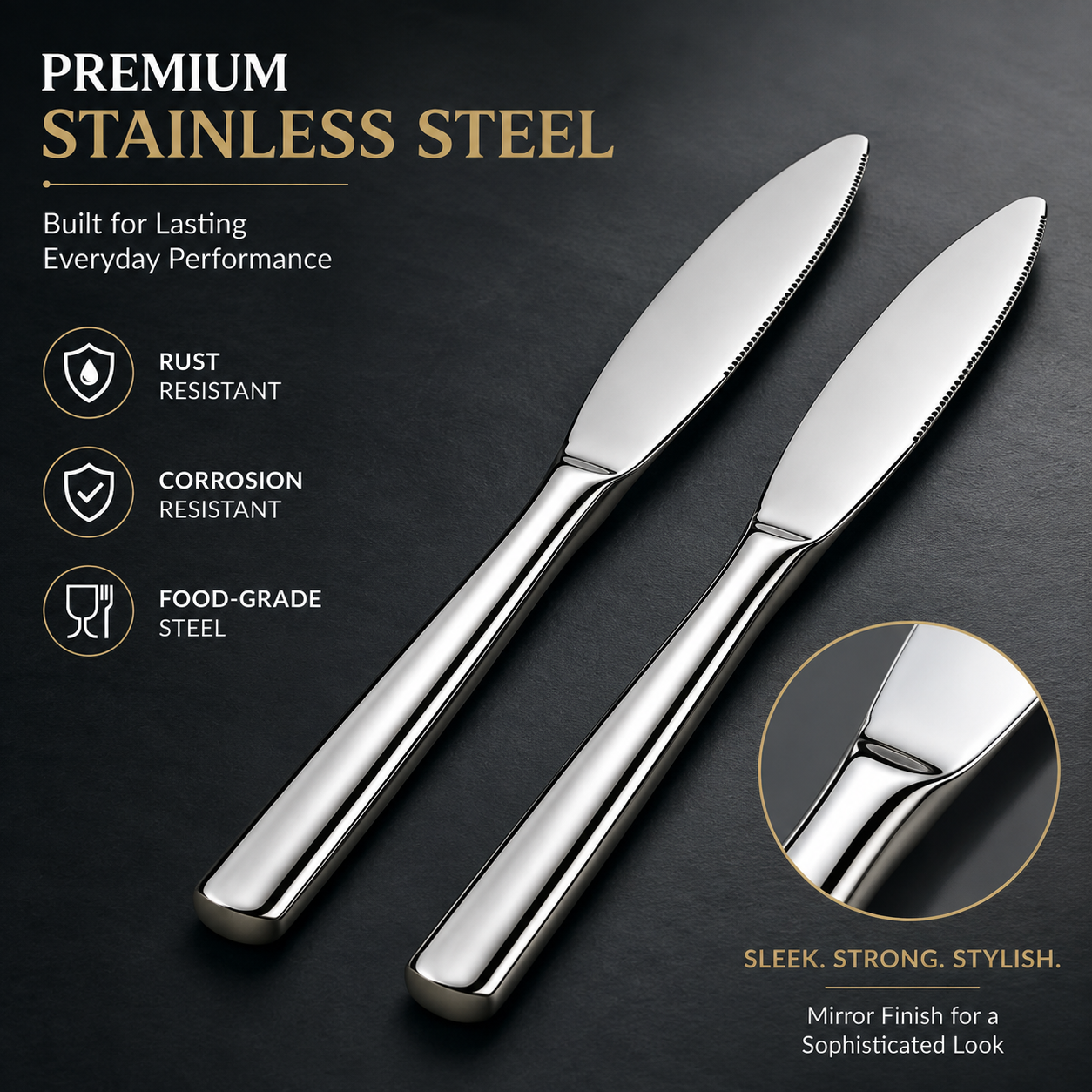 Culinex Stainless Steel 8.5" Premium Knife Set of 2 for Dining Table, Kitchen | Rustproof Dinner Knives, Silver Flatware by thinKitchen (Essen)