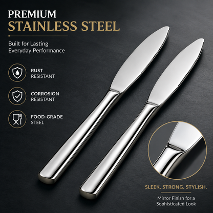 Culinex Stainless Steel 8.5" Premium Knife Set of 2 for Dining Table, Kitchen | Rustproof Dinner Knives, Silver Flatware by thinKitchen (Essen)