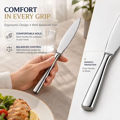 Culinex Stainless Steel 8.5" Premium Knife Set of 2 for Dining Table, Kitchen | Rustproof Dinner Knives, Silver Flatware by thinKitchen (Essen)