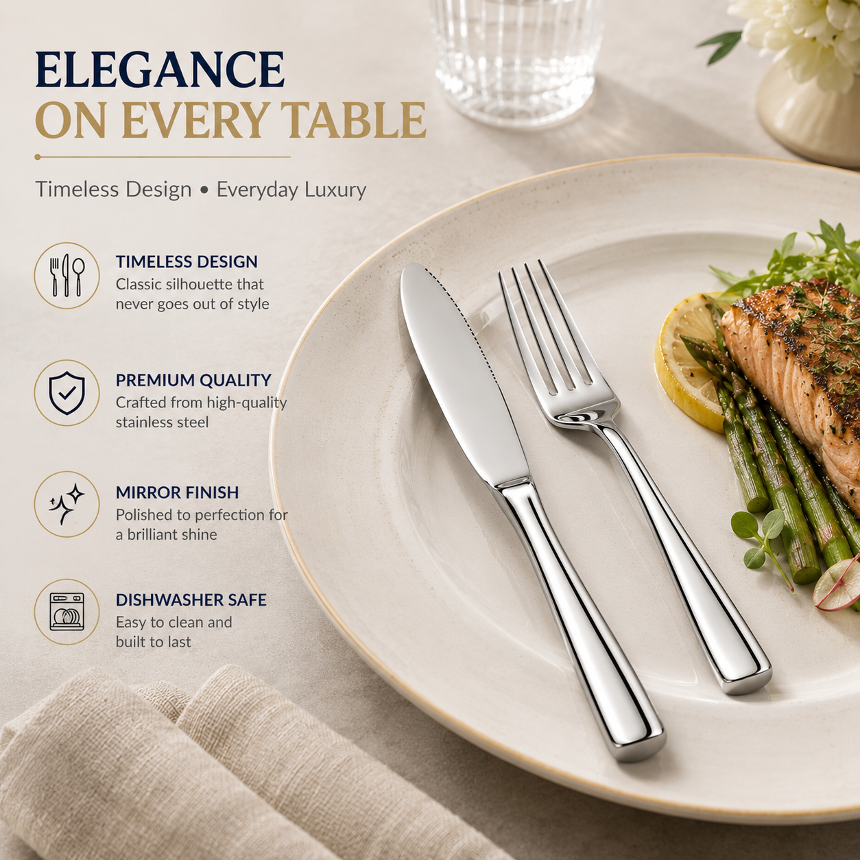 Culinex Stainless Steel 8.5" Premium Knife Set of 2 for Dining Table, Kitchen | Rustproof Dinner Knives, Silver Flatware by thinKitchen (Essen)