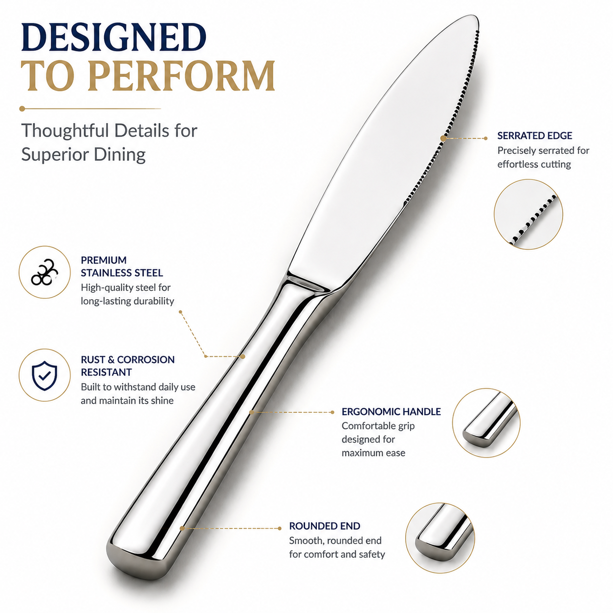 Culinex Stainless Steel 8.5" Premium Knife Set of 2 for Dining Table, Kitchen | Rustproof Dinner Knives, Silver Flatware by thinKitchen (Essen) - 8
