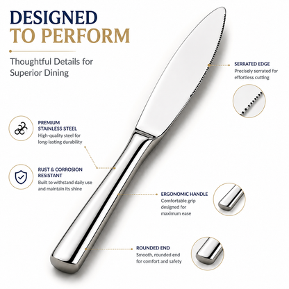 Culinex Stainless Steel 8.5" Premium Knife Set of 2 for Dining Table, Kitchen | Rustproof Dinner Knives, Silver Flatware by thinKitchen (Essen)