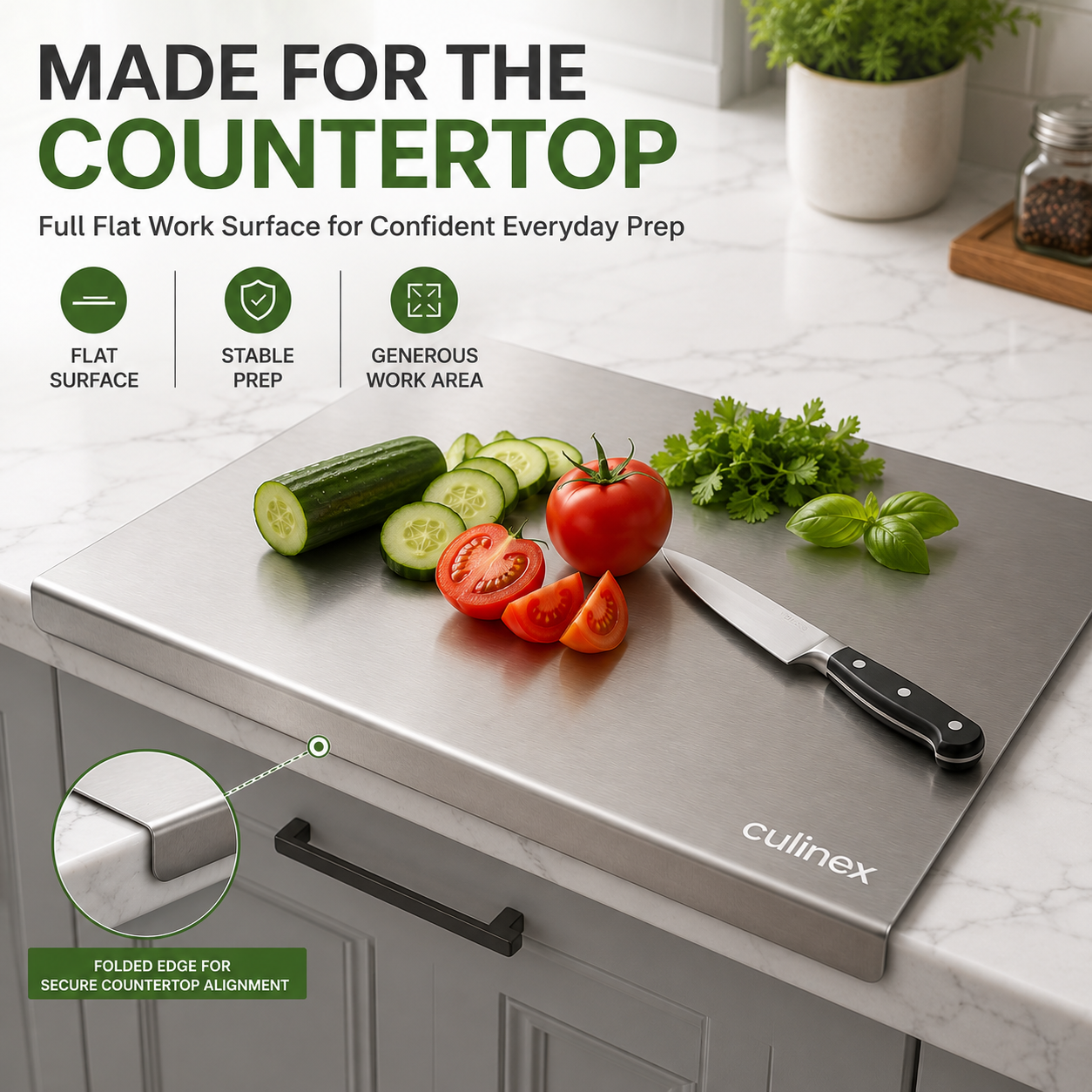 Premium Stainless Steel Counter Top Chopping Board 1.5 mm Thick – 12 x 16 Inches |  Heavy Duty Food-Grade Metal Kitchen Cutting Board - 2