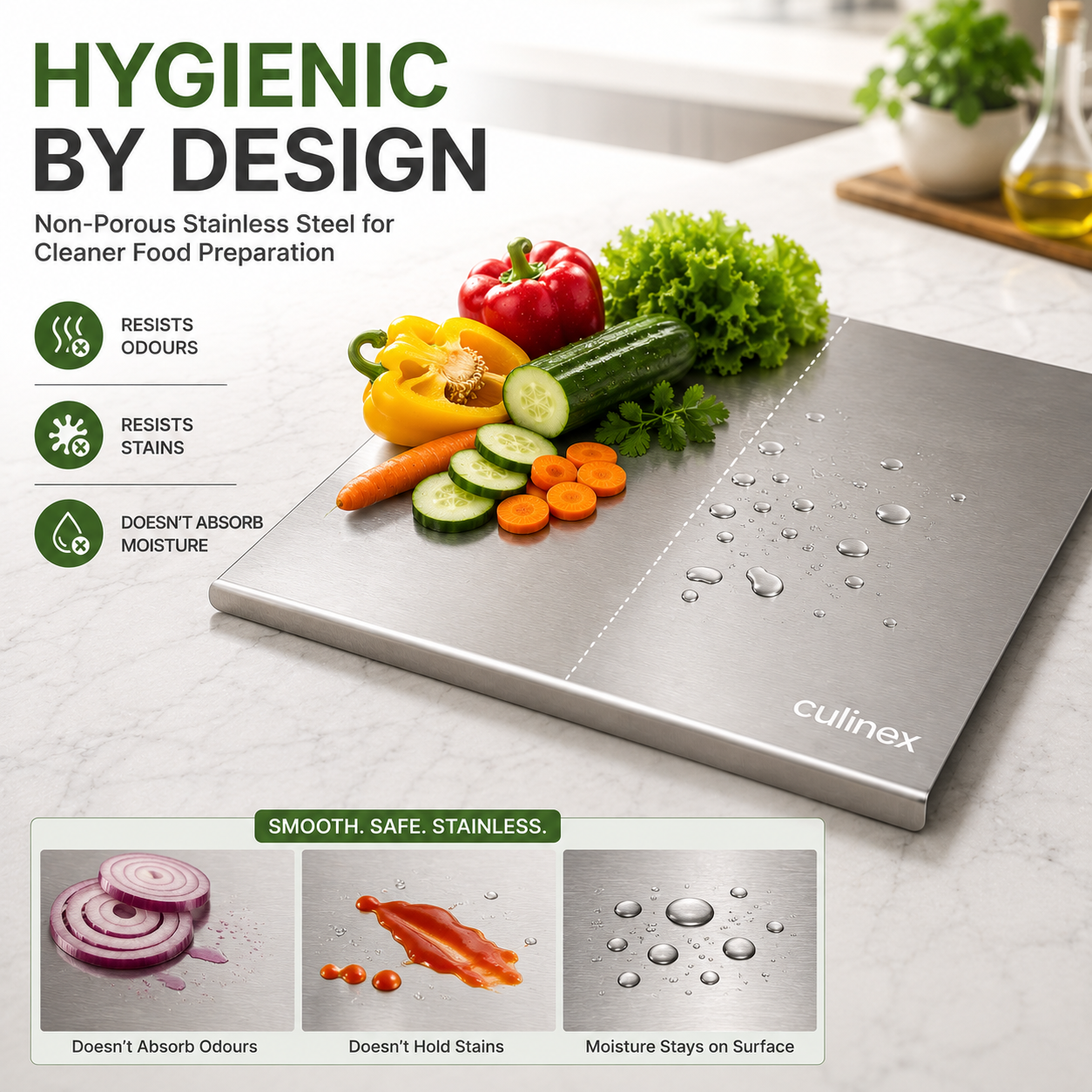 Premium Stainless Steel Counter Top Chopping Board 1.5 mm Thick – 12 x 16 Inches |  Heavy Duty Food-Grade Metal Kitchen Cutting Board