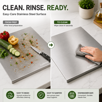 Premium Stainless Steel Counter Top Chopping Board 1.5 mm Thick – 12 x 16 Inches |  Heavy Duty Food-Grade Metal Kitchen Cutting Board