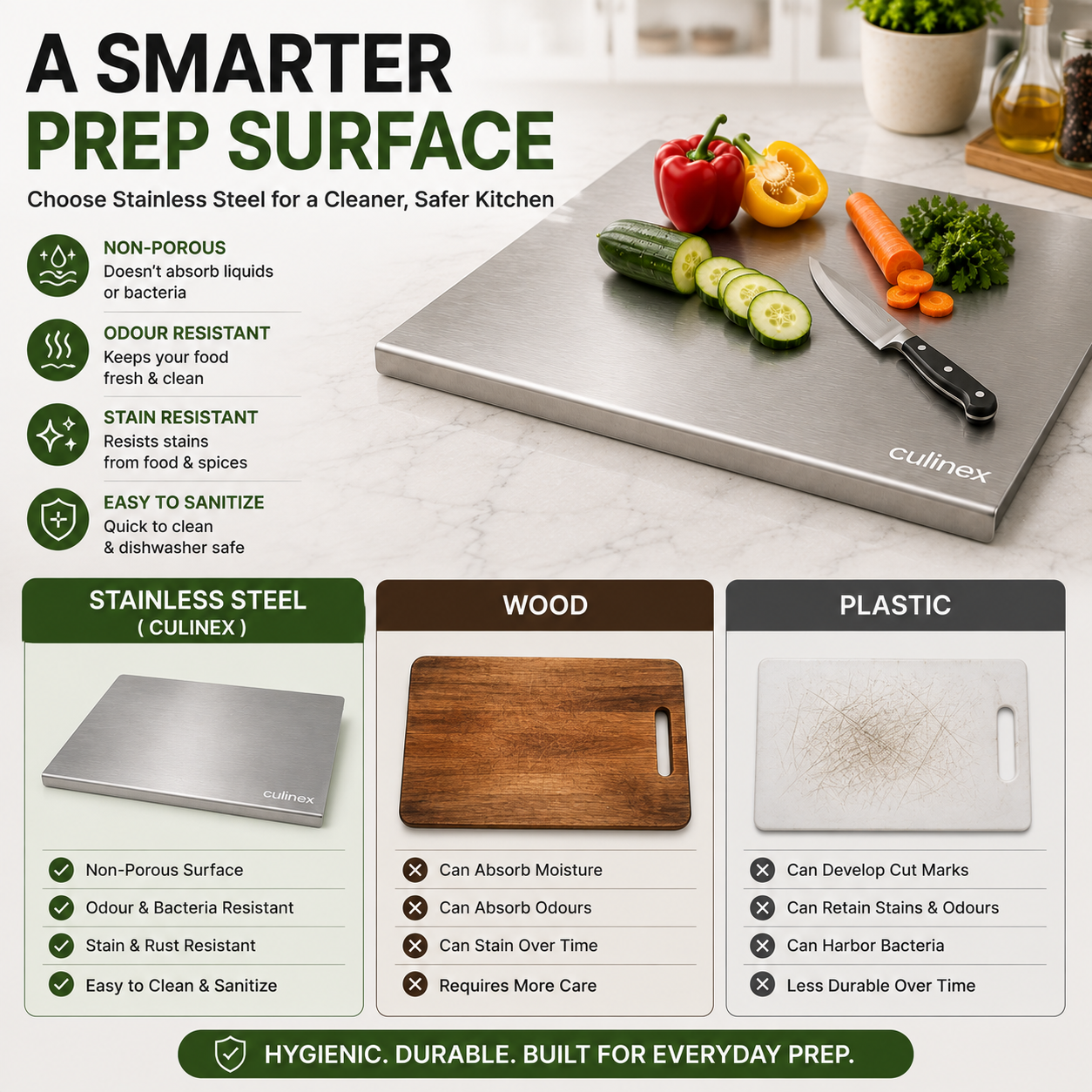 Premium Stainless Steel Counter Top Chopping Board 1.5 mm Thick – 12 x 16 Inches |  Heavy Duty Food-Grade Metal Kitchen Cutting Board - 8