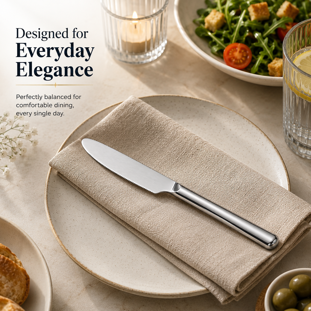 Culinex Stainless Steel 8.5" Premium Knife Set of 2 for Dining Table, Kitchen | Rustproof Dinner Knives, Silver Flatware by thinKitchen (Peru)