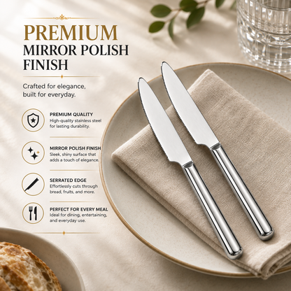 Culinex Stainless Steel 8.5" Premium Knife Set of 2 for Dining Table, Kitchen | Rustproof Dinner Knives, Silver Flatware by thinKitchen (Peru)