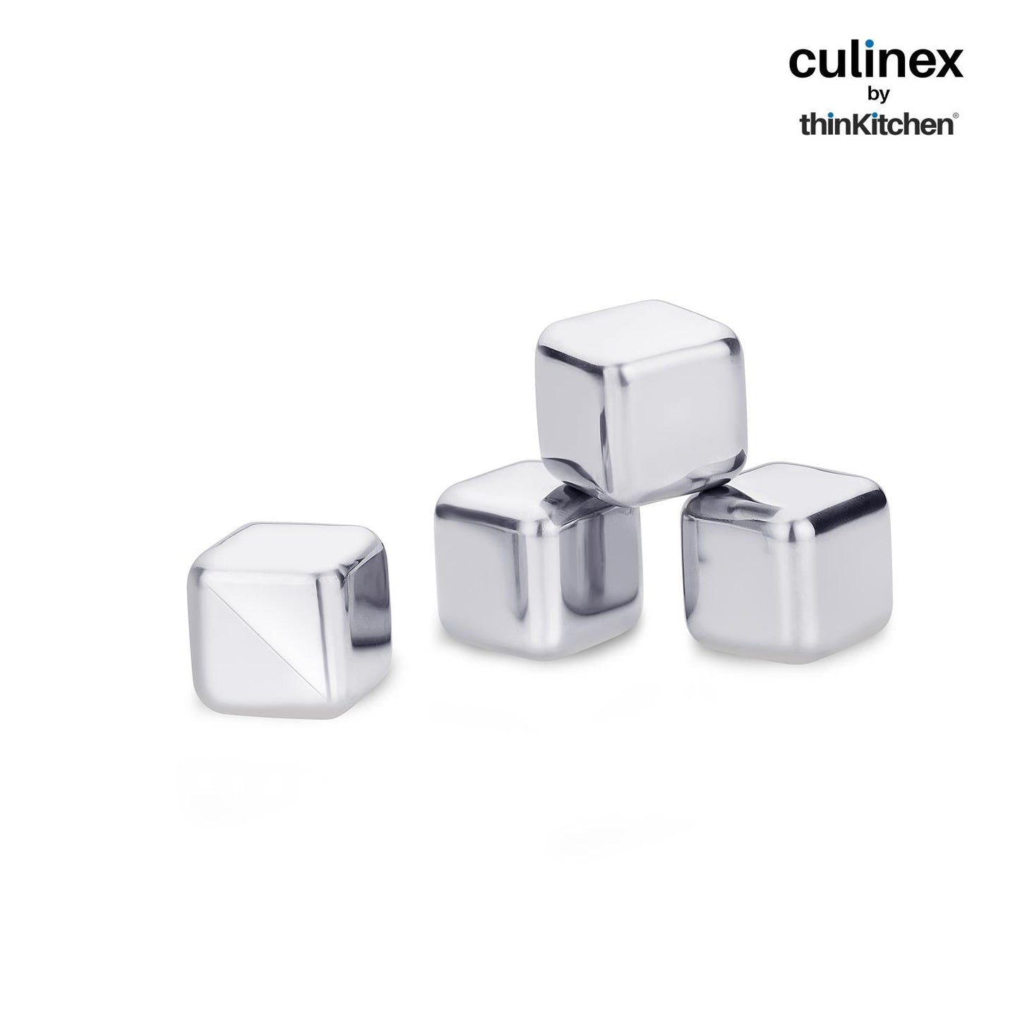 Culinex by thinKitchen Ice Cube Set of 4 | Reusable Stainless Steel Chilling Cubes | Odorless, Tasteless & Food-Grade | With Storage Box | Perfect for Whiskey, Cocktails & Cold Beverages