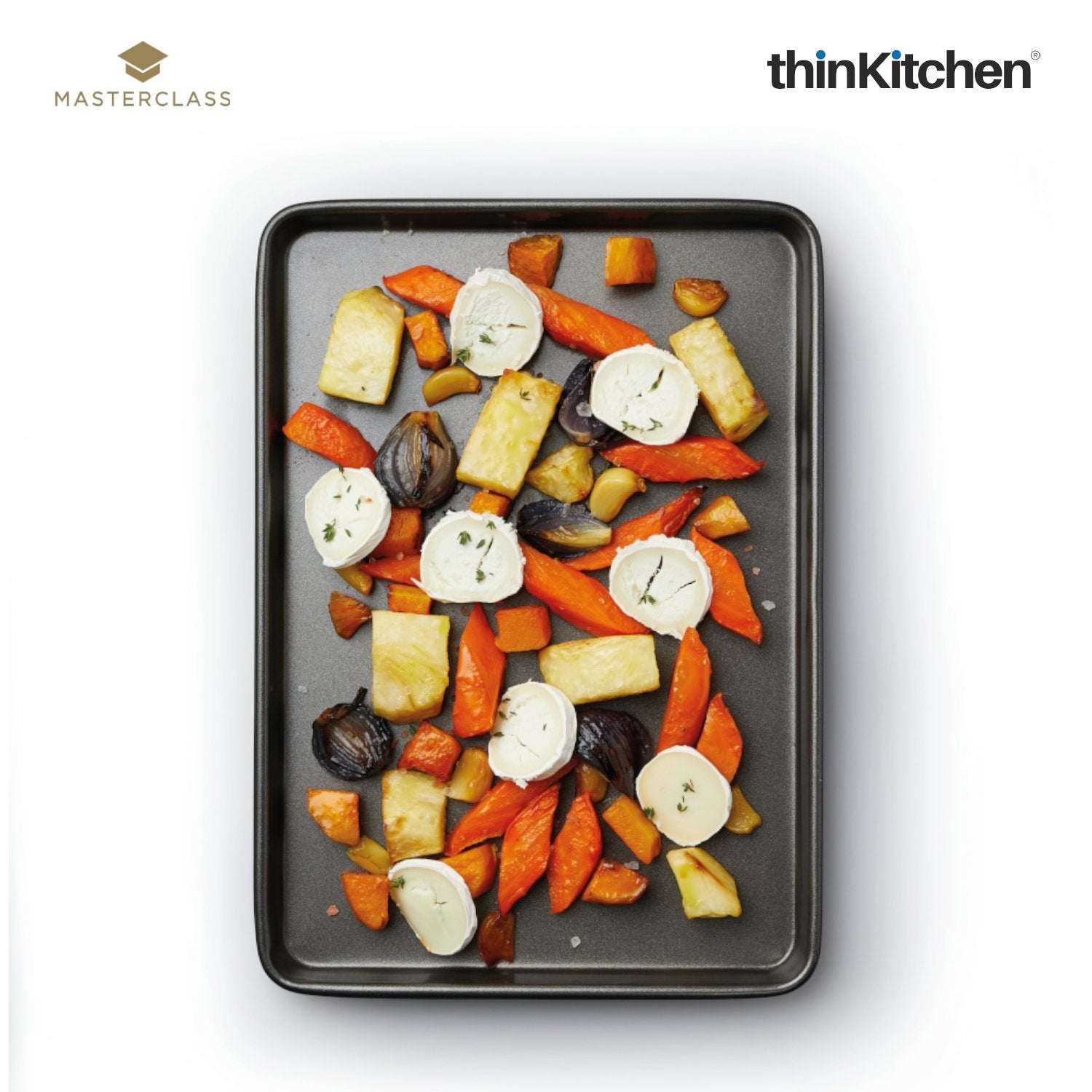 Masterclass Baker's Combo: Non-Stick 2-in-1 Divided Crisping Tray / Ridged Baking Tray x Double Layered Baking Sheet - 10