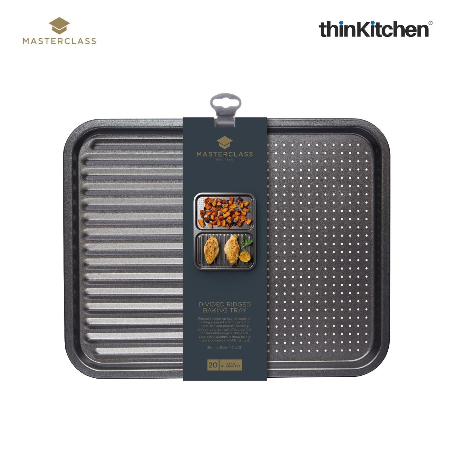 Masterclass Baker's Combo: Non-Stick 2-in-1 Divided Crisping Tray / Ridged Baking Tray x Double Layered Baking Sheet