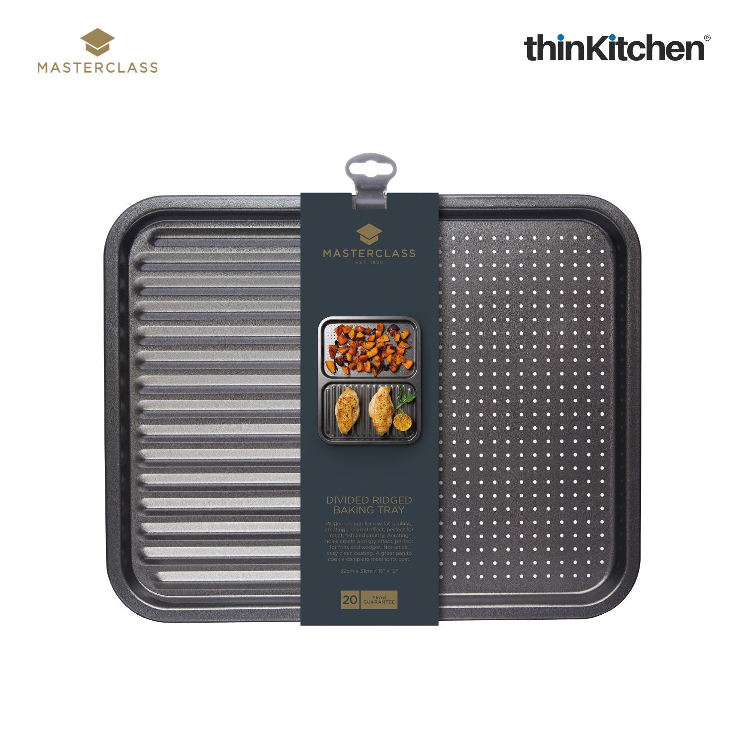 Masterclass Baker's Combo: Non-Stick 2-in-1 Divided Crisping Tray / Ridged Baking Tray x Double Layered Baking Sheet - 4
