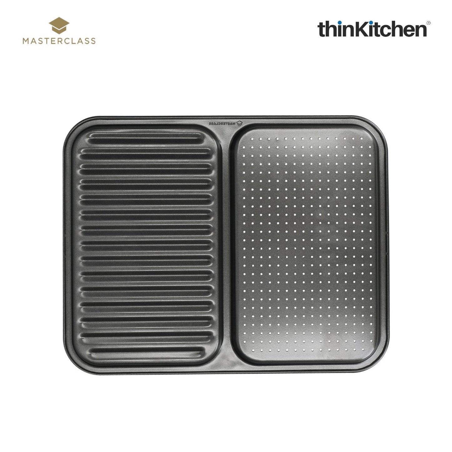 Masterclass Baker's Combo: Non-Stick 2-in-1 Divided Crisping Tray / Ridged Baking Tray x Double Layered Baking Sheet