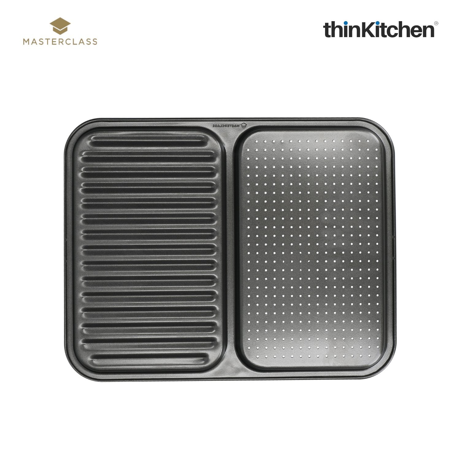 Masterclass Baker's Combo: Non-Stick 2-in-1 Divided Crisping Tray / Ridged Baking Tray x Double Layered Baking Sheet - 5