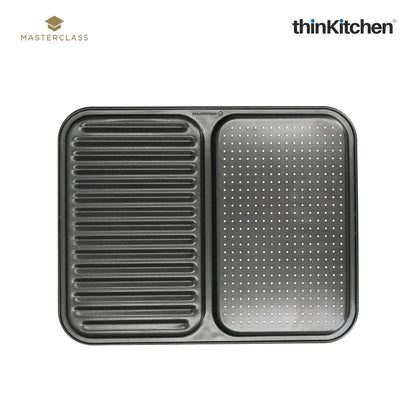 Masterclass Baker's Combo: Non-Stick 2-in-1 Divided Crisping Tray / Ridged Baking Tray x Double Layered Baking Sheet