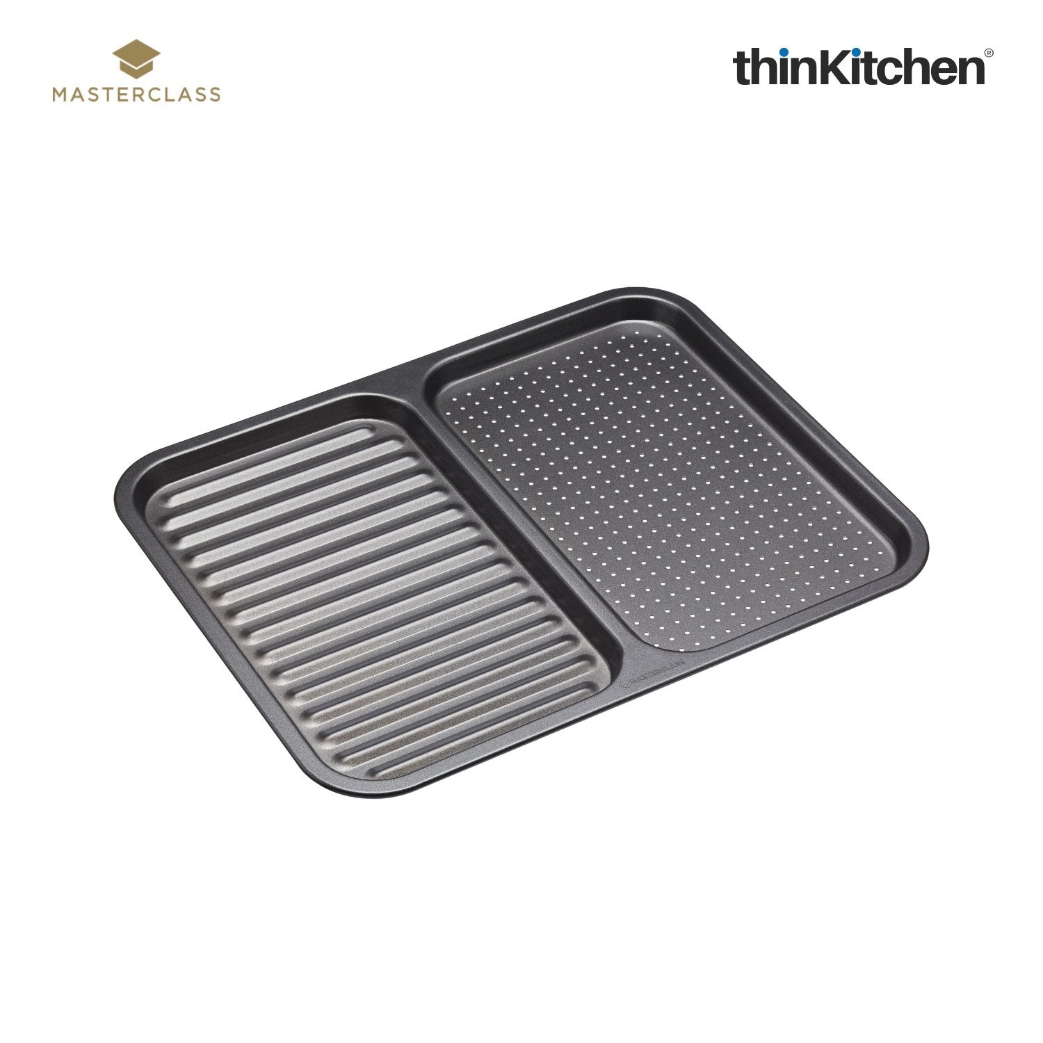 Masterclass Baker's Combo: Non-Stick 2-in-1 Divided Crisping Tray / Ridged Baking Tray x Double Layered Baking Sheet - 6