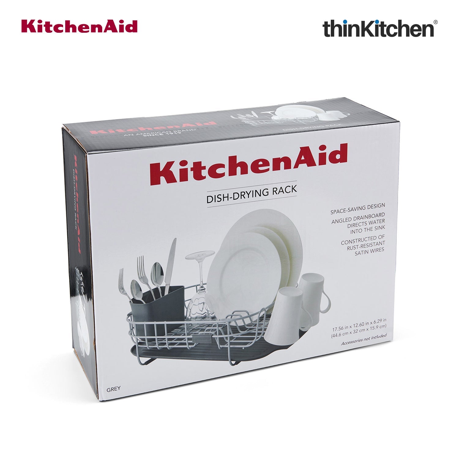 KitchenAid Premium Low Profile Stainless Steel Dish Drying Rack - Grey, Space-Saving Dish Drainer with Cutlery Caddy, Non-Slip Feet, Kitchen Counter Dish Rack (44.6 x 32 x 15.9 cms) - 5