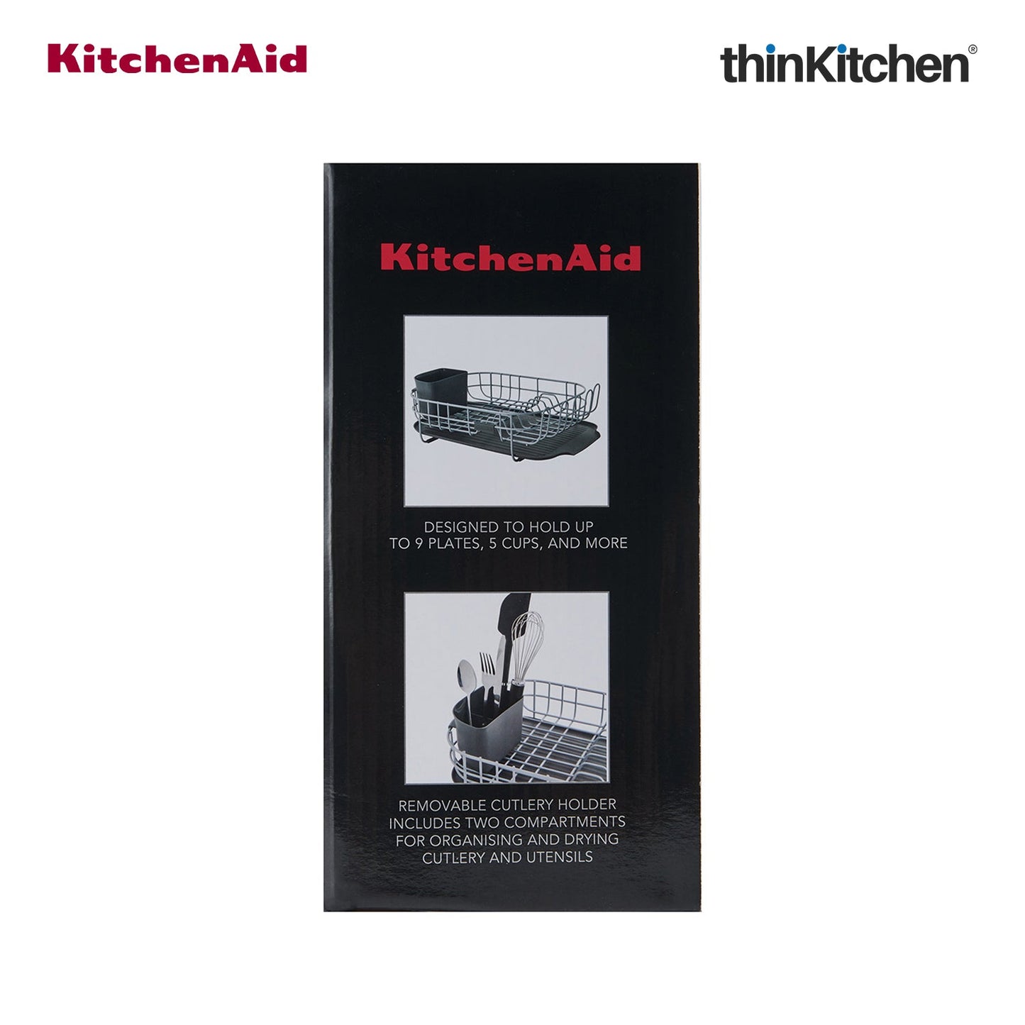 KitchenAid Premium Low Profile Stainless Steel Dish Drying Rack - Grey, Space-Saving Dish Drainer with Cutlery Caddy, Non-Slip Feet, Kitchen Counter Dish Rack (44.6 x 32 x 15.9 cms)