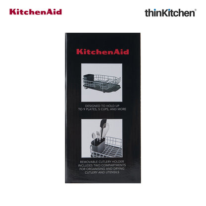 KitchenAid Premium Low Profile Stainless Steel Dish Drying Rack - Grey, Space-Saving Dish Drainer with Cutlery Caddy, Non-Slip Feet, Kitchen Counter Dish Rack (44.6 x 32 x 15.9 cms)