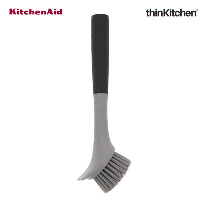 KitchenAid Premium Cast Iron Cleaning Sink Brush, Grey, Stiff Nylon Bristles, Non-Slip Handle, Dishwasher Safe Kitchen Cleaning Tool - Grey, 26cms