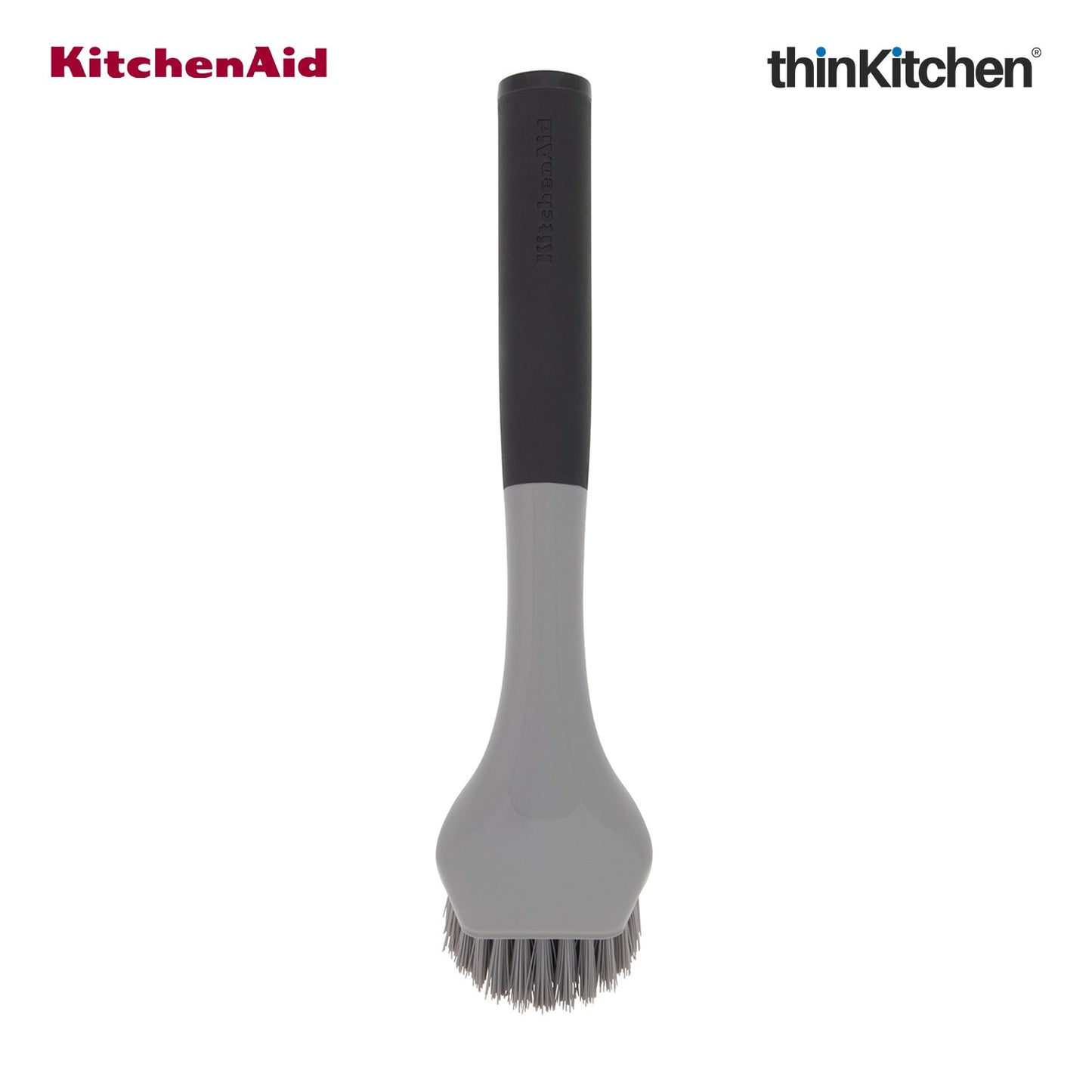 KitchenAid Premium Cast Iron Cleaning Sink Brush, Grey, Stiff Nylon Bristles, Non-Slip Handle, Dishwasher Safe Kitchen Cleaning Tool - Grey, 26cms