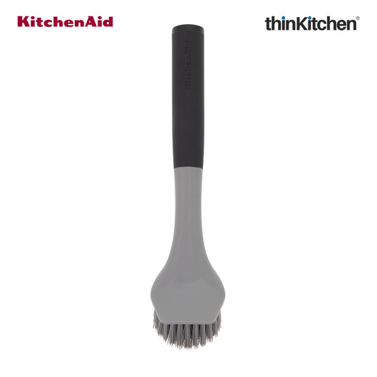 KitchenAid Premium Cast Iron Cleaning Sink Brush, Grey, Stiff Nylon Bristles, Non-Slip Handle, Dishwasher Safe Kitchen Cleaning Tool - Grey, 26cms
