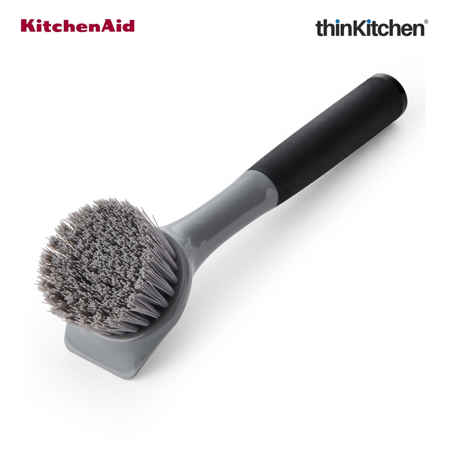 KitchenAid Premium Cast Iron Cleaning Sink Brush, Grey, Stiff Nylon Bristles, Non-Slip Handle, Dishwasher Safe Kitchen Cleaning Tool - Grey, 26cms