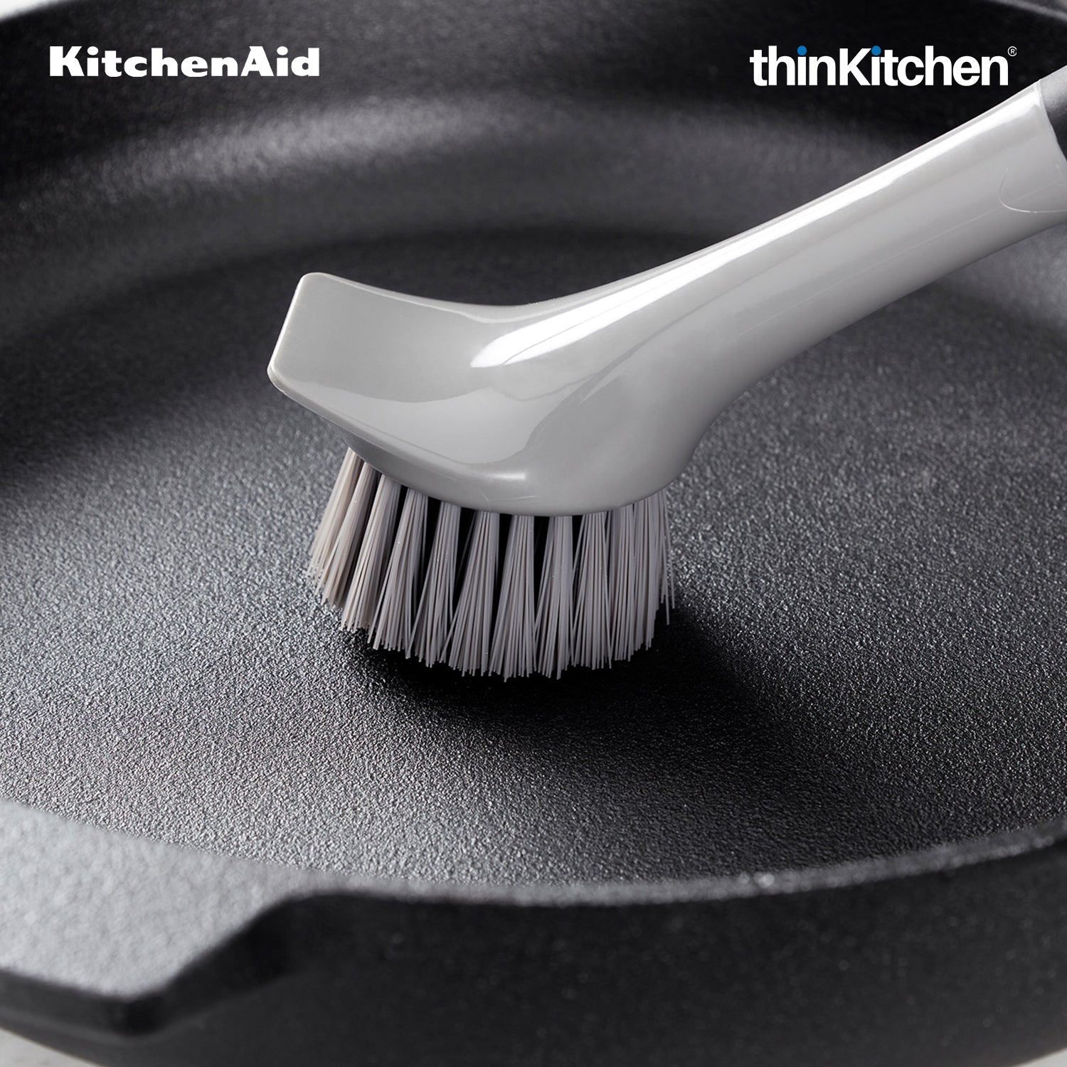 KitchenAid Premium Cast Iron Cleaning Sink Brush, Grey, Stiff Nylon Bristles, Non-Slip Handle, Dishwasher Safe Kitchen Cleaning Tool - Grey, 26cms - 4