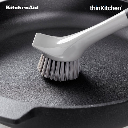 KitchenAid Premium Cast Iron Cleaning Sink Brush, Grey, Stiff Nylon Bristles, Non-Slip Handle, Dishwasher Safe Kitchen Cleaning Tool - Grey, 26cms
