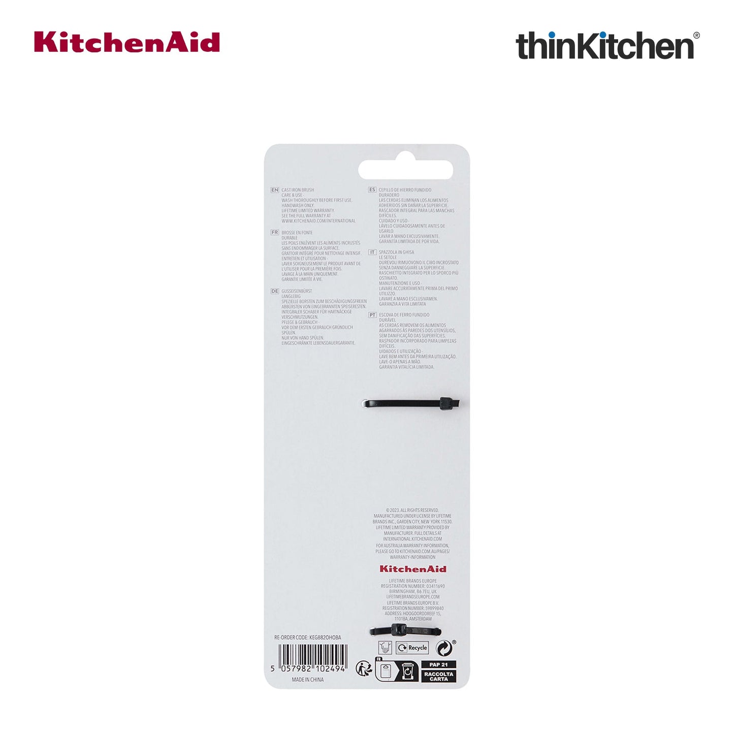 KitchenAid Premium Cast Iron Cleaning Sink Brush, Grey, Stiff Nylon Bristles, Non-Slip Handle, Dishwasher Safe Kitchen Cleaning Tool - Grey, 26cms