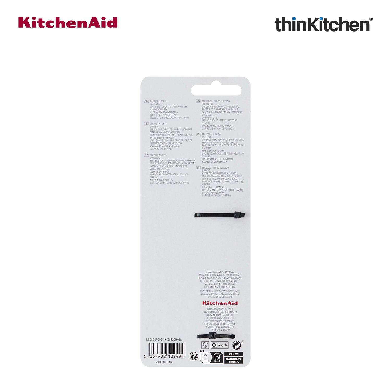 KitchenAid Premium Cast Iron Cleaning Sink Brush, Grey, Stiff Nylon Bristles, Non-Slip Handle, Dishwasher Safe Kitchen Cleaning Tool - Grey, 26cms - 7